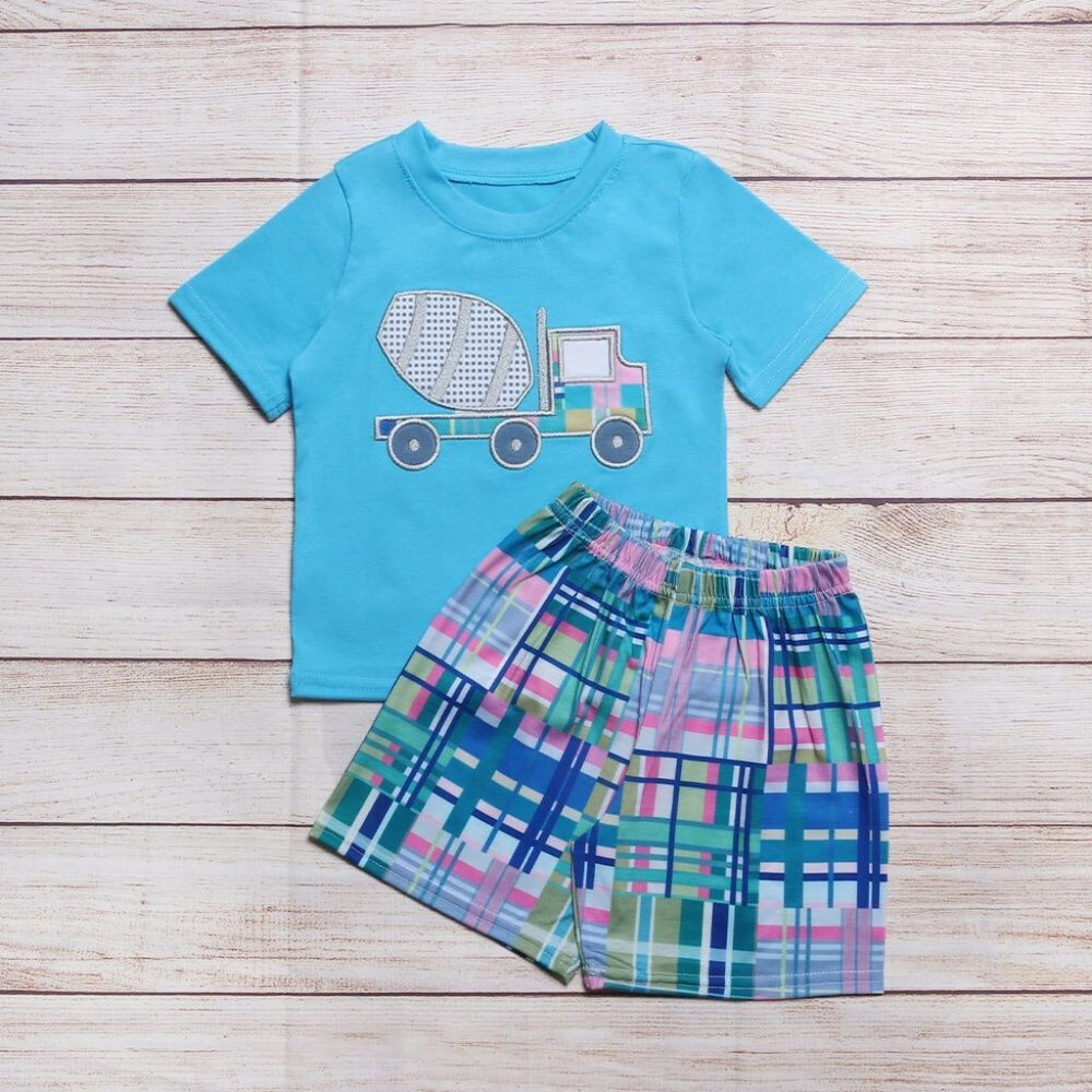 Boutique Boys Cement Truck Shorts Outfit Set